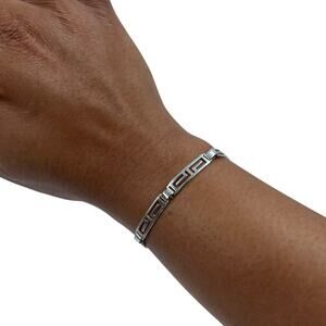 Vintage Sterling Silver 925 Greek Key Meander Link Bracelet 6.75in